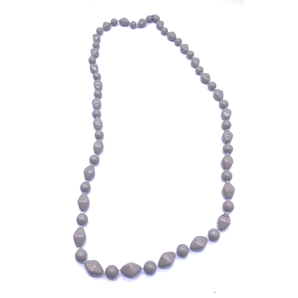 Taupe Gray Lucite ? Bead Necklace Vintage Costume Jewelry 1960s 1970s 13"
